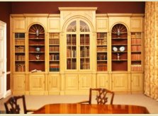 Bookcases with display alcoves in waxed pine